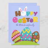 Hoppy Easter Eggs Rabbit Funny Custom Name Text Ho Feestdagenkaart (Voorkant / Achterkant)