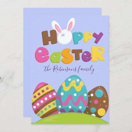 Hoppy Easter Eggs Rabbit Funny Custom Name Text Ho Feestdagenkaart (Voorkant / Achterkant)