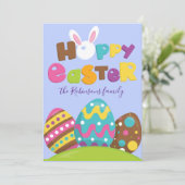 Hoppy Easter Eggs Rabbit Funny Custom Name Text Ho Feestdagenkaart (Staand voorkant)