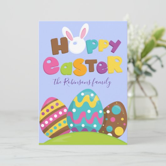 Hoppy Easter Eggs Rabbit Funny Custom Name Text Ho Feestdagenkaart (Staand voorkant)