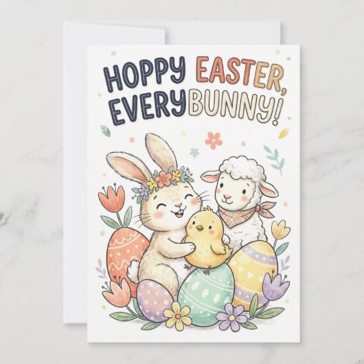 Hoppy Easter, Everybunny! - Cute Easter Greeting Feestdagenkaart (Voorkant)