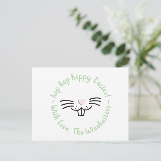 Hoppy Easter Funny Leuke Bunny Face cartoon Custom Briefkaart (Staand voorkant)