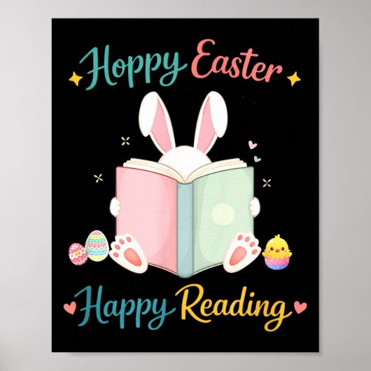 Hoppy easter happy reading bunny design for kids poster (Voorkant)