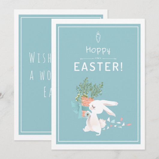 Hoppy Easter  konijn en wortelmand Feestdagenkaart (Voorkant / Achterkant)