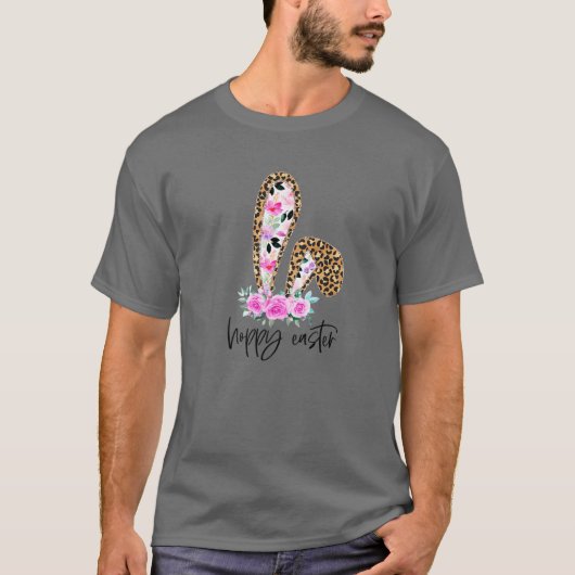 Hoppy Easter Leopard Bunny Ears Floral Happy T-shirt (Voorkant)