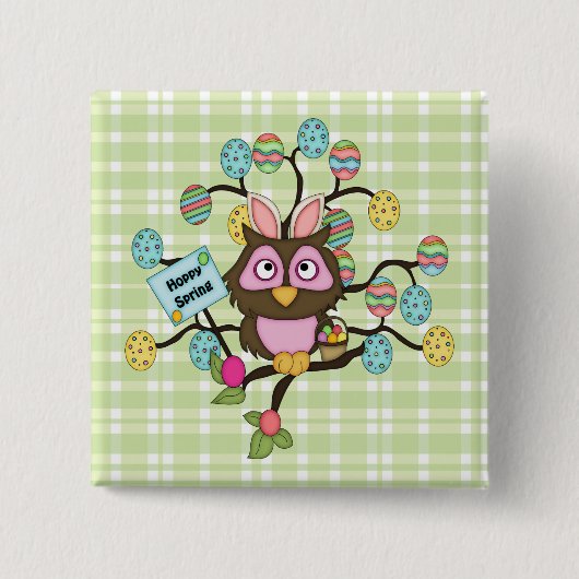 Hoppy Easter Owl Vierkante Button 5,1 Cm (Voorkant)