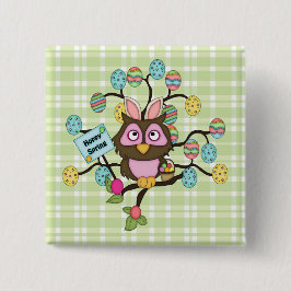 Hoppy Easter Owl Vierkante Button 5,1 Cm