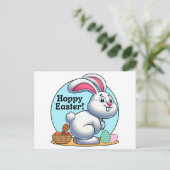 Hoppy Easter! Paashaas pooping chocolade eieren Feestdagenkaart (Staand voorkant)