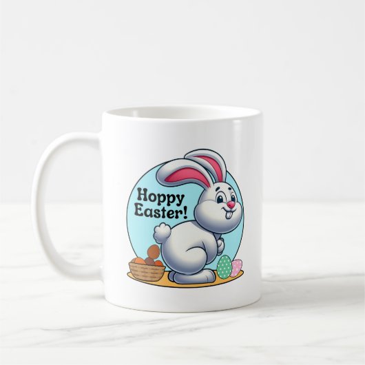 Hoppy Easter! Paashaas pooping chocolade eieren Koffiemok (Links)