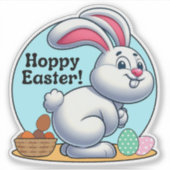 Hoppy Easter! Paashaas pooping chocolade eieren Sticker (Voorkant)