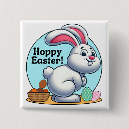 Hoppy Easter! Paashaas pooping chocolade eieren Vierkante Button 5,1 Cm