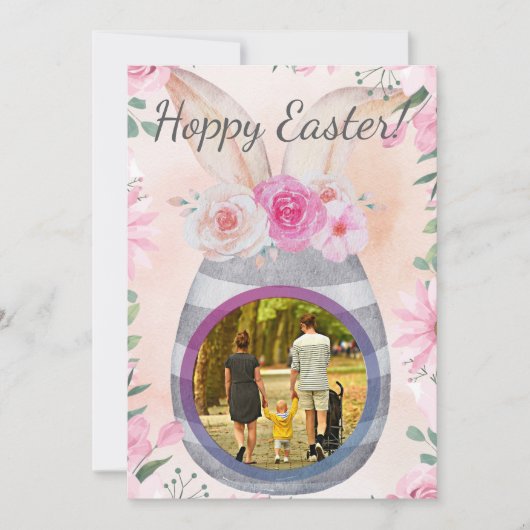Hoppy Easter photo in grey egg Kaart (Voorkant)