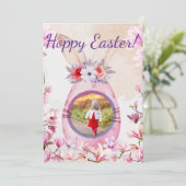 Hoppy Easter pink egg photo Kaart (Staand voorkant)