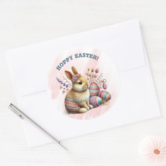 Hoppy Easter Rabbit Easter Eggs Ronde Sticker (Envelop)