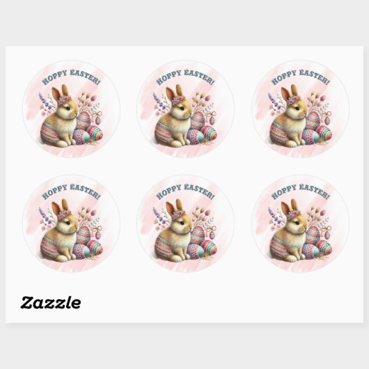 Hoppy Easter Rabbit Easter Eggs Ronde Sticker (Vel)