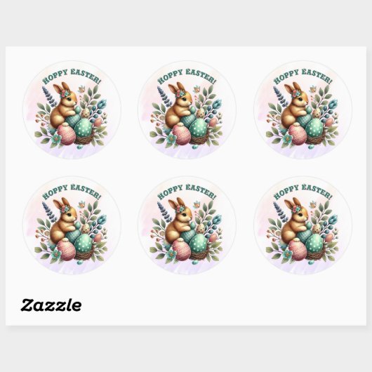Hoppy Easter Rabbit Easter Eggs Ronde Sticker (Vel)