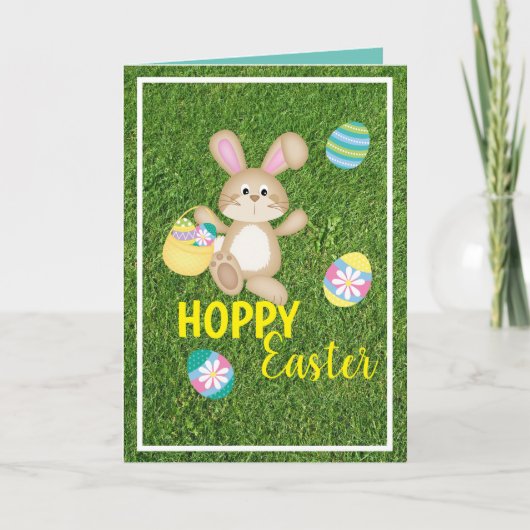 Hoppy Easter Rabbit Opgevouwen Wenskaart Kaart (Voorkant)
