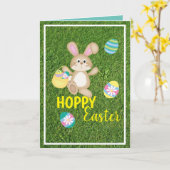 Hoppy Easter Rabbit Opgevouwen Wenskaart Kaart (Gele Bloem)