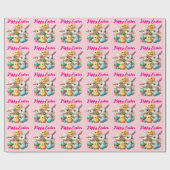 Hoppy Easter Schattige Bunny Chicks Lamb Schildere Cadeaupapier (Vlak)