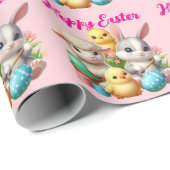 Hoppy Easter Schattige Bunny Chicks Lamb Schildere Cadeaupapier (Rol Hoek)