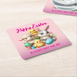 Hoppy Easter Schattige Bunny Chicks Lamb Schildere Kartonnen Onderzetters