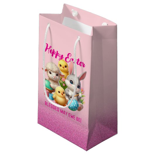 Hoppy Easter Schattige Bunny Chicks Lamb Schildere Klein Cadeauzakje (Voorkant Gekanteld)