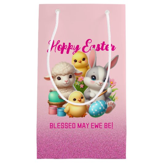 Hoppy Easter Schattige Bunny Chicks Lamb Schildere Klein Cadeauzakje (Voorkant)