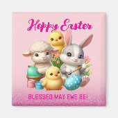 Hoppy Easter Schattige Bunny Chicks Lamb Schildere Magneet (Voorkant)