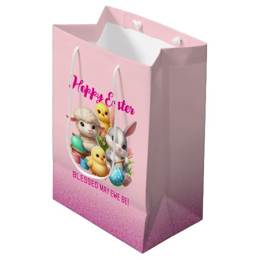 Hoppy Easter Schattige Bunny Chicks Lamb Schildere Medium Cadeauzakje (Voorkant Gekanteld)