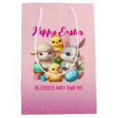 Hoppy Easter Schattige Bunny Chicks Lamb Schildere Medium Cadeauzakje (Voorkant)