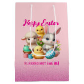 Hoppy Easter Schattige Bunny Chicks Lamb Schildere Medium Cadeauzakje (Achterkant)