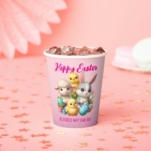 Hoppy Easter Schattige Bunny Chicks Lamb Schildere Papieren Bekers (Insitu)