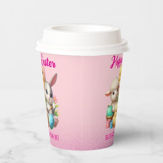 Hoppy Easter Schattige Bunny Chicks Lamb Schildere Papieren Bekers (Rechts)