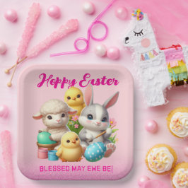 Hoppy Easter Schattige Bunny Chicks Lamb Schildere Papieren Bordje