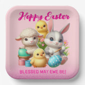 Hoppy Easter Schattige Bunny Chicks Lamb Schildere Papieren Bordje (Voorkant)