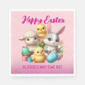 Hoppy Easter Schattige Bunny Chicks Lamb Schildere Servet (Voorkant)
