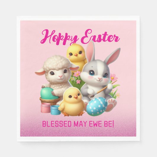 Hoppy Easter Schattige Bunny Chicks Lamb Schildere Servet (Voorkant)