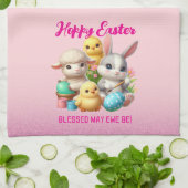 Hoppy Easter Schattige Bunny Chicks Lamb Schildere Theedoek (Gevouwen)