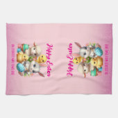 Hoppy Easter Schattige Bunny Chicks Lamb Schildere Theedoek (Horizontaal)