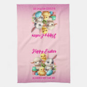Hoppy Easter Schattige Bunny Chicks Lamb Schildere Theedoek (Verticaal)