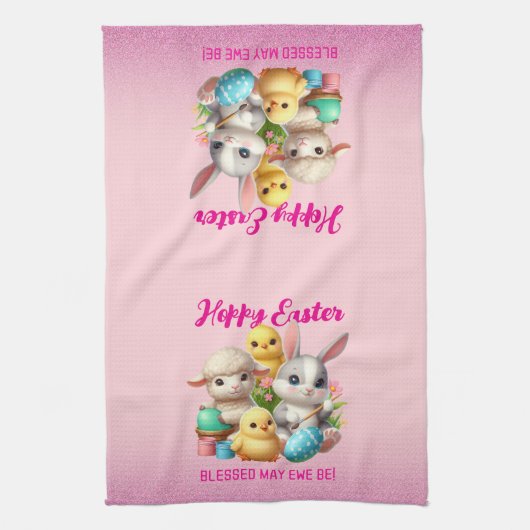 Hoppy Easter Schattige Bunny Chicks Lamb Schildere Theedoek (Verticaal)