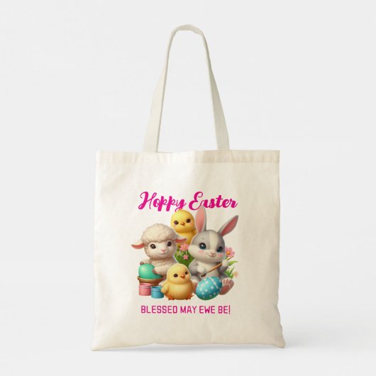 Hoppy Easter Schattige Bunny Chicks Lamb Schildere Tote Bag (Achterkant)