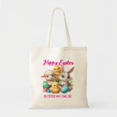 Hoppy Easter Schattige Bunny Chicks Lamb Schildere Tote Bag (Voorkant)