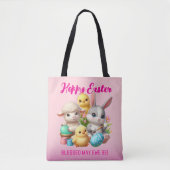 Hoppy Easter Schattige Bunny Chicks Lamb Schildere Tote Bag (Voorkant)