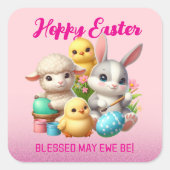 Hoppy Easter Schattige Bunny Chicks Lamb Schildere Vierkante Sticker (Voorkant)