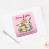 Hoppy Easter Schattige Bunny Chicks Lamb Schildere Vierkante Sticker (Envelop)