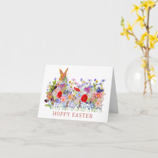 Hoppy Easter Schattige Bunny en Boho Wildflower Kaart (Gele Bloem)