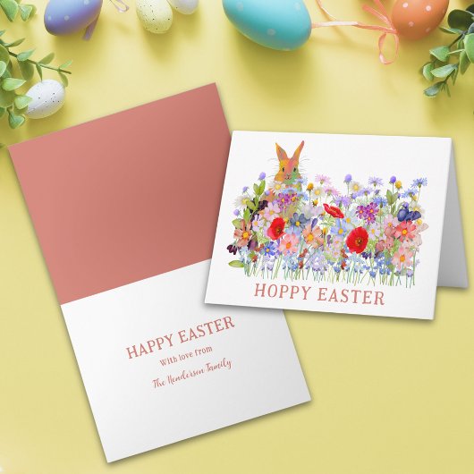 Hoppy Easter Schattige Bunny en Boho Wildflower Kaart