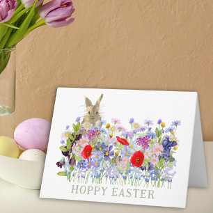 Hoppy Easter Schattige Bunny en Wildflower Kaart
