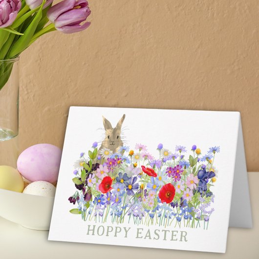 Hoppy Easter Schattige Bunny en Wildflower Kaart